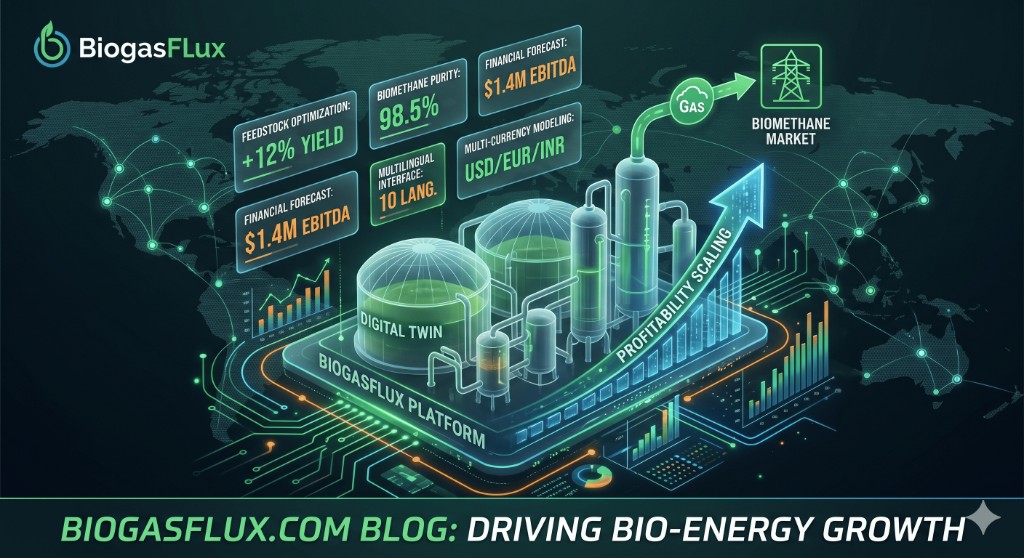Biogasflux digital analytics dashboard for bio-fuel modeling